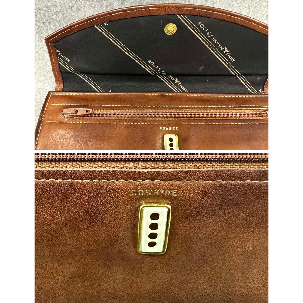 Genuine Cowhide Leather Rolfs Classic Brown Checkbook Wallet Womens - Picture 4 of 8